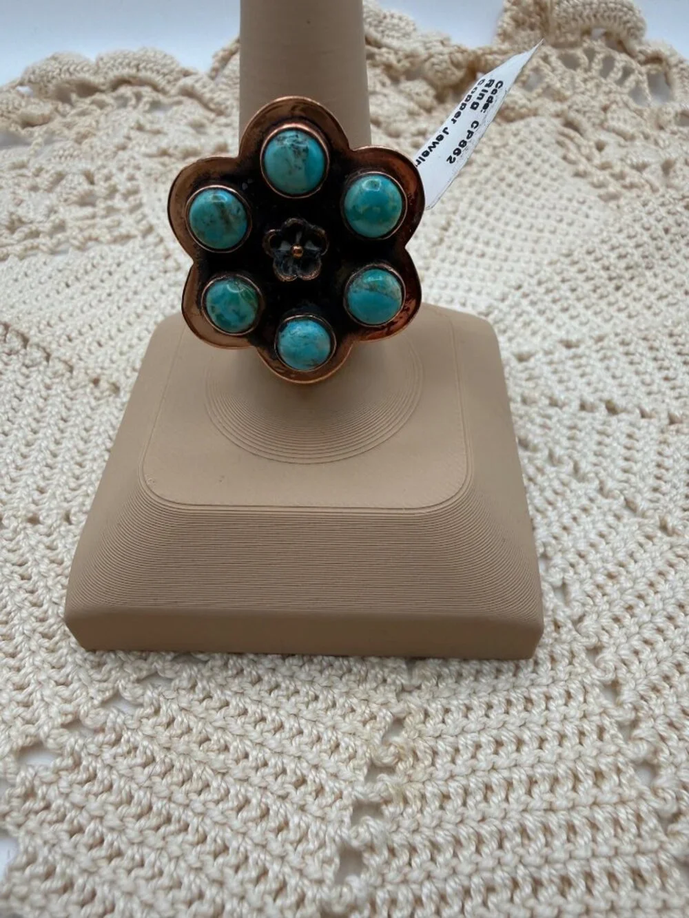 Artisan crafted Mohave Turquoise Copper Cluster Flower Ring Adj Rustic Boho 10g